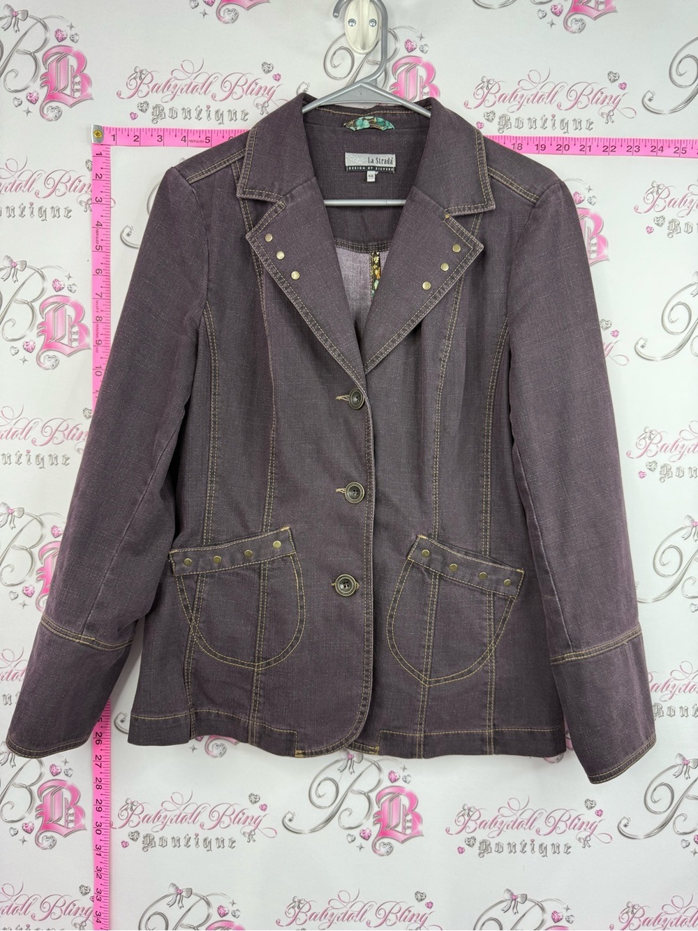 La strada jacket purple Tailored Purple Denim Jacket with Stud Details Jean